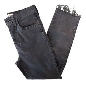 Madewell Black Wash “Stovepipe” Frayed Hems Ankle Straight Denim Jeans